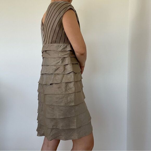 Adrianna Papell Bronze Layered Teared Cocktail Party Dress Petite Size 8P Sheath - Picture 6 of 14